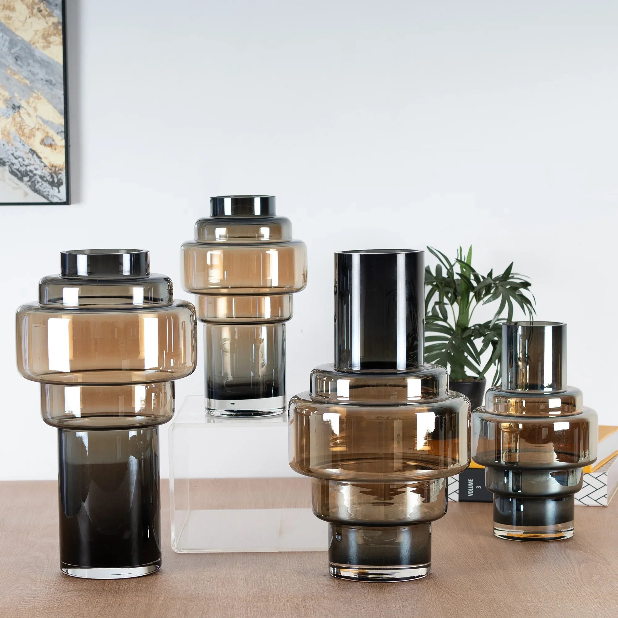 Julian Modern Glass Vase 34Cm in Smoky Colour - HomeTown