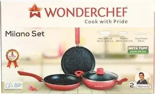 Milano 4 pcs Non Stick Aluminium Cookware Set in Black/Red Colour - HomeTown