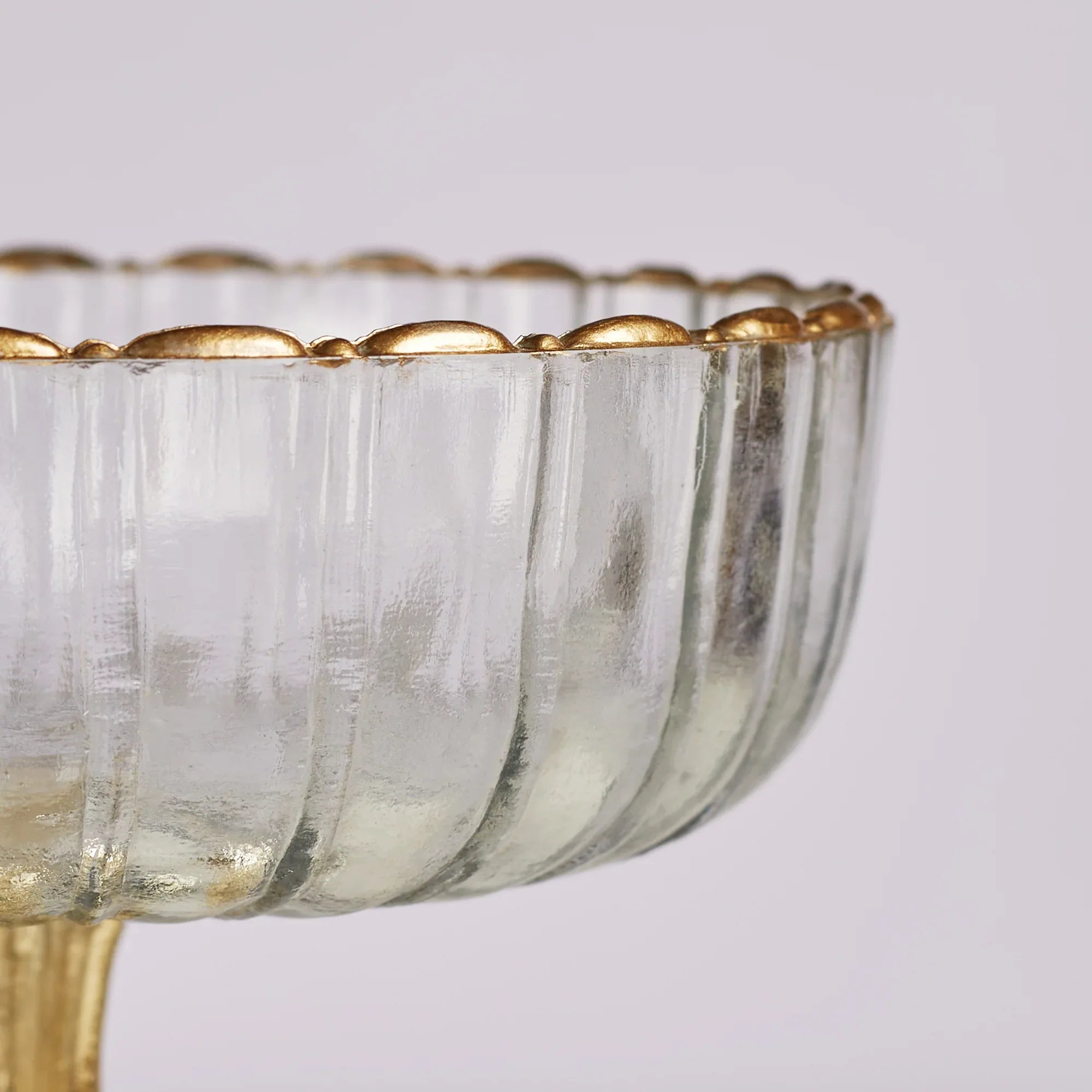 Phiona Glass Fluted Handcrafted Bowl 24 Cm in Gold Colour - HomeTown