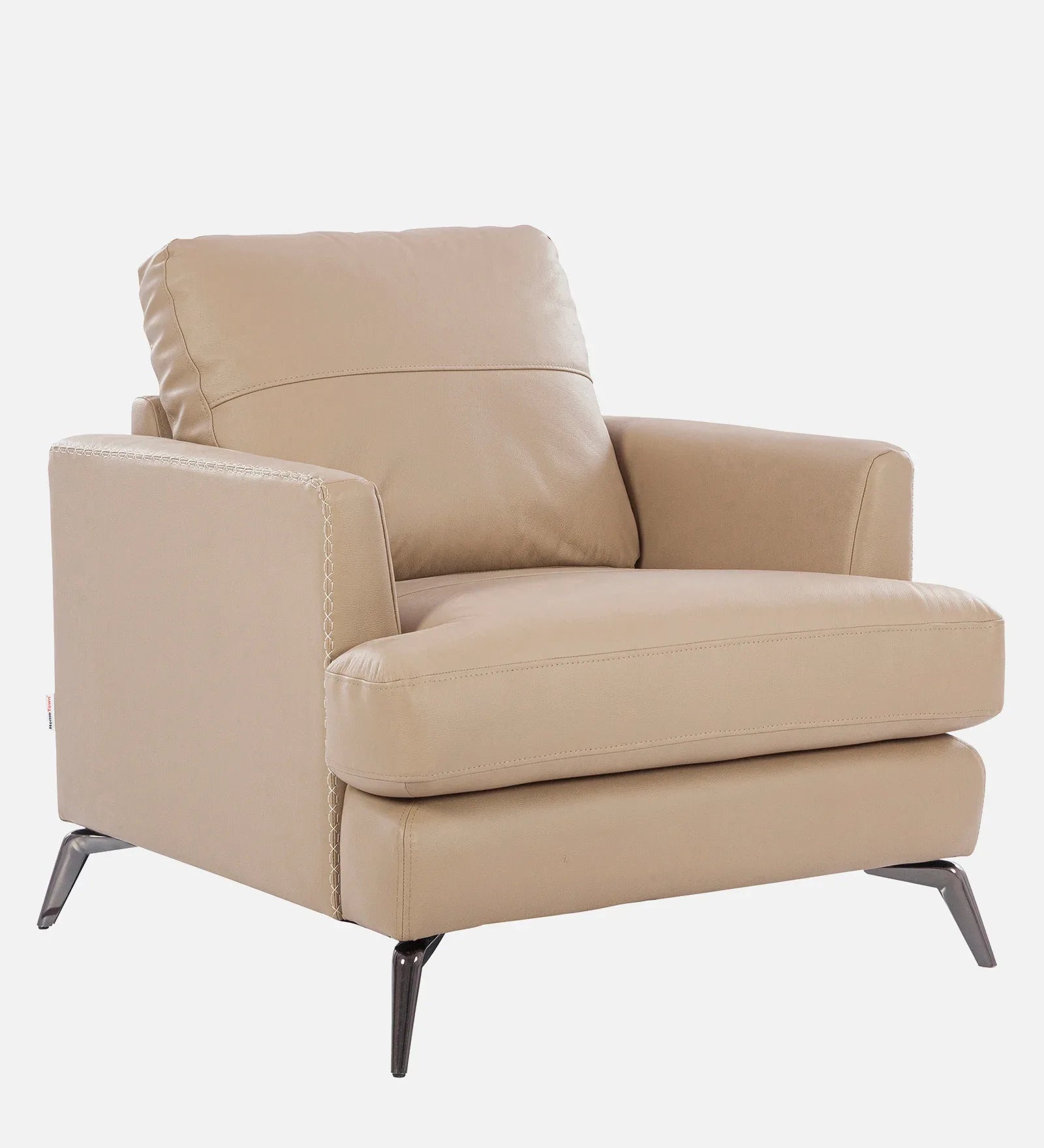 Soren Half Leather Single Seater Sofa in Mushroom Colour - HomeTown