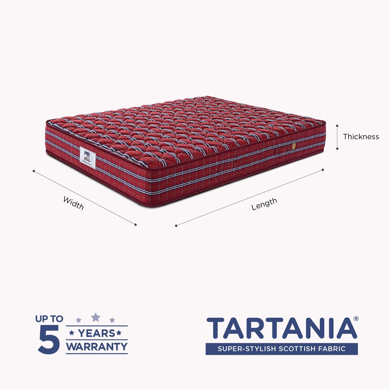 Tartania Pocket Spring King Mattress 78x72x8 Inch in Maroon Colour - HomeTown