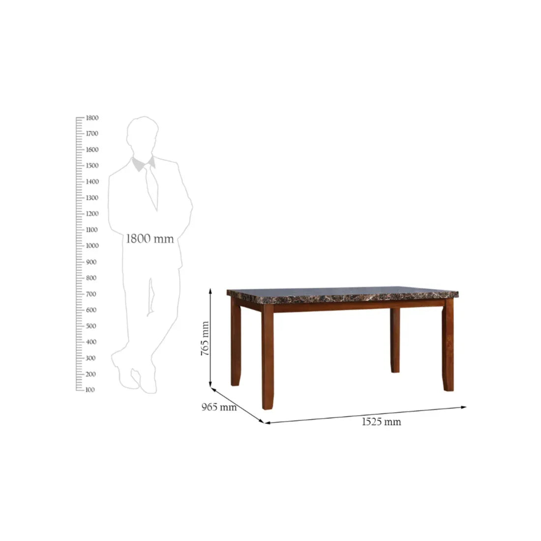 Eden Marble Finish Top 6 Seater Dining Table in Brown Colour - HomeTown