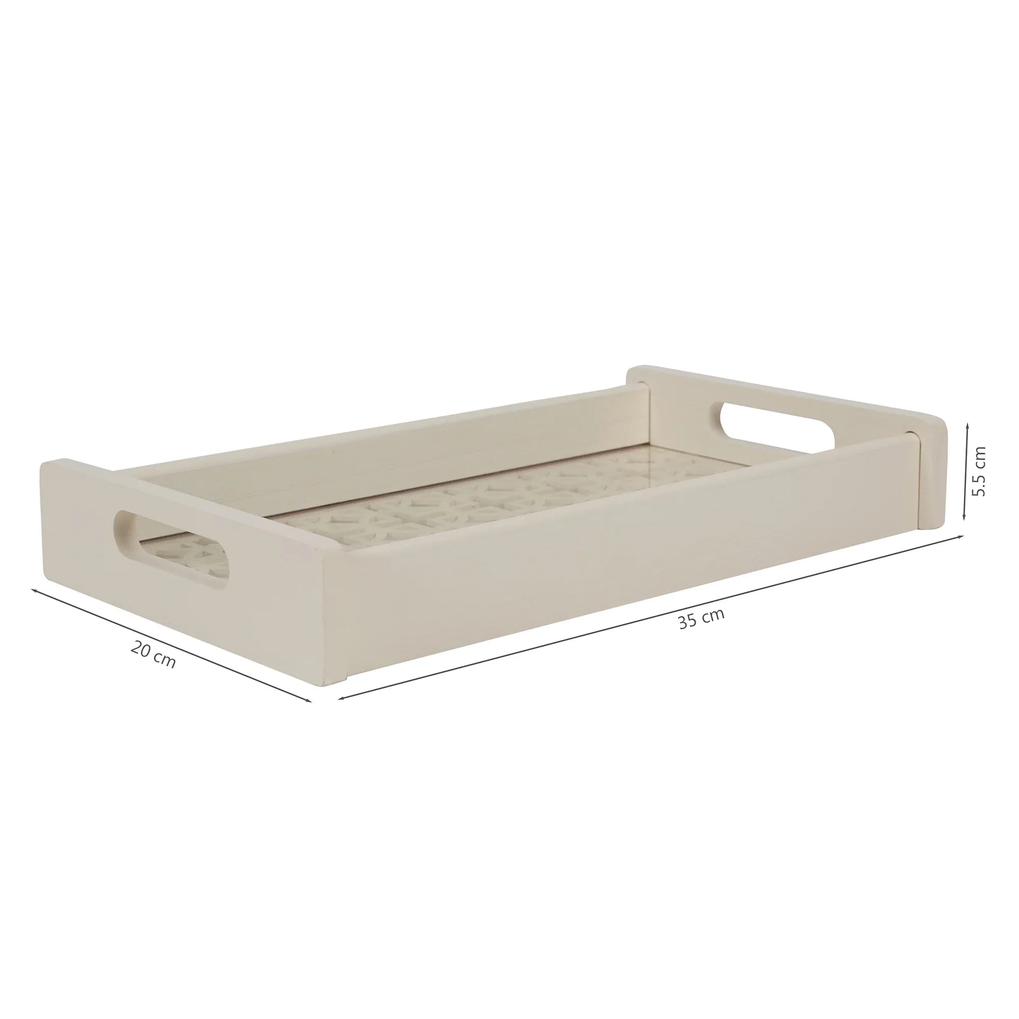 Laser Engineered Wood Cut Tray With Glass Small Rectangle in Multi Colour - HomeTown