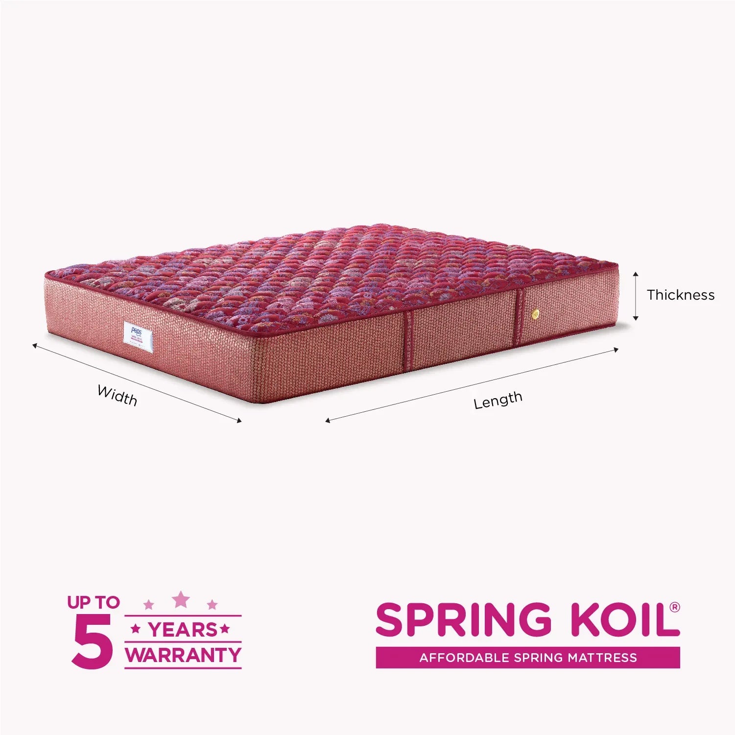 Springkoil Bonnel Spring King Mattress 84x72x8 Inch in Maroon Colour - HomeTown