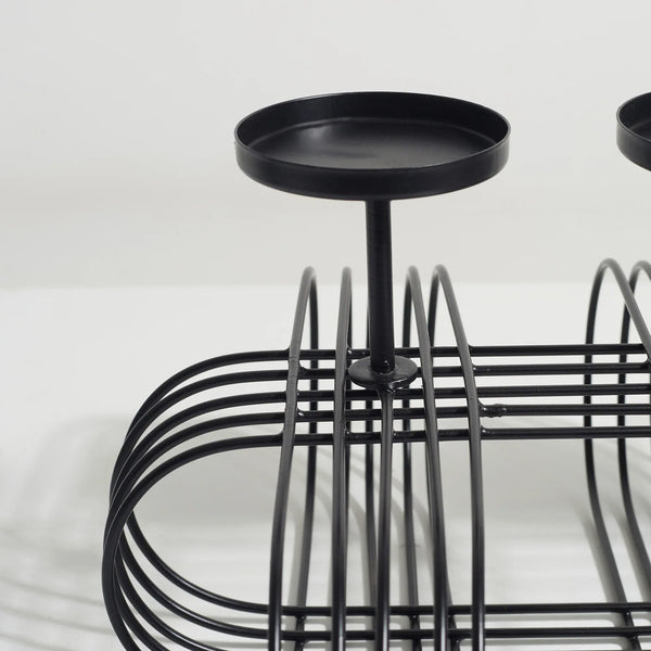 Sovereign Iron and Glass Wired 4 Pillar Holder 60x29Cm in Black Colour dimensions