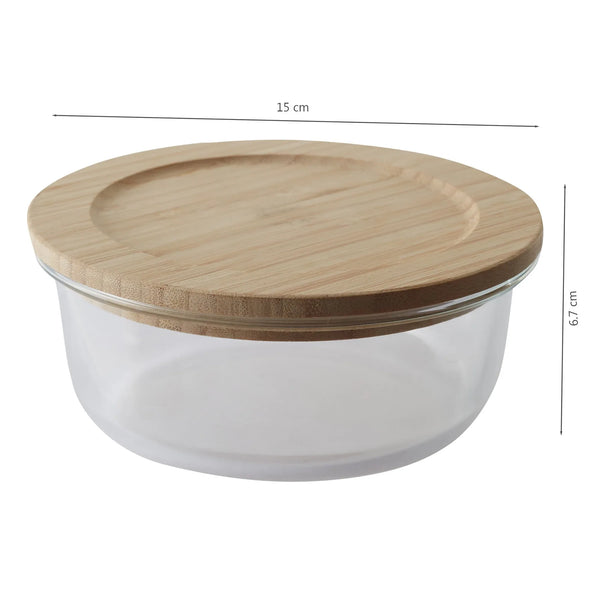 Robust Glass Round Container with Bamboo Lid 650ML in Transparent Colour dimensions