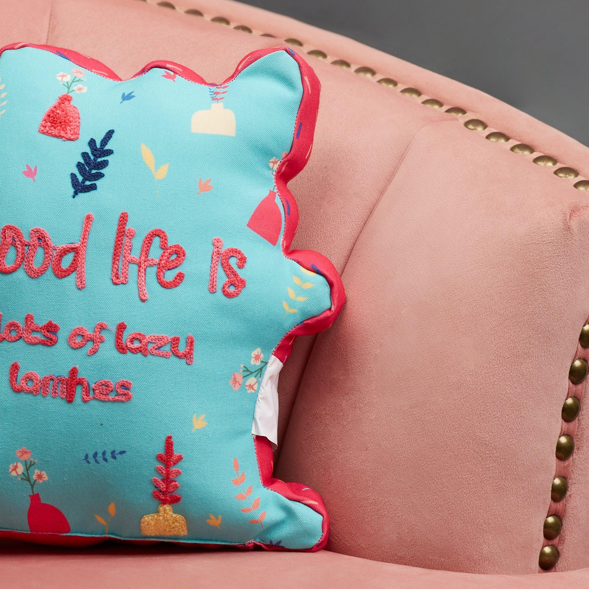 Good Life Reversible Lazy Lamhe Digital Printed Shaped Cushion 33x36 Cm in Aqua Colour - HomeTown