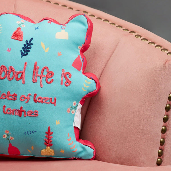 Good Life  Reversible Lazy Lamhe Digital Printed Shaped Cushion 33x36 Cm in Aqua Colour dimensions