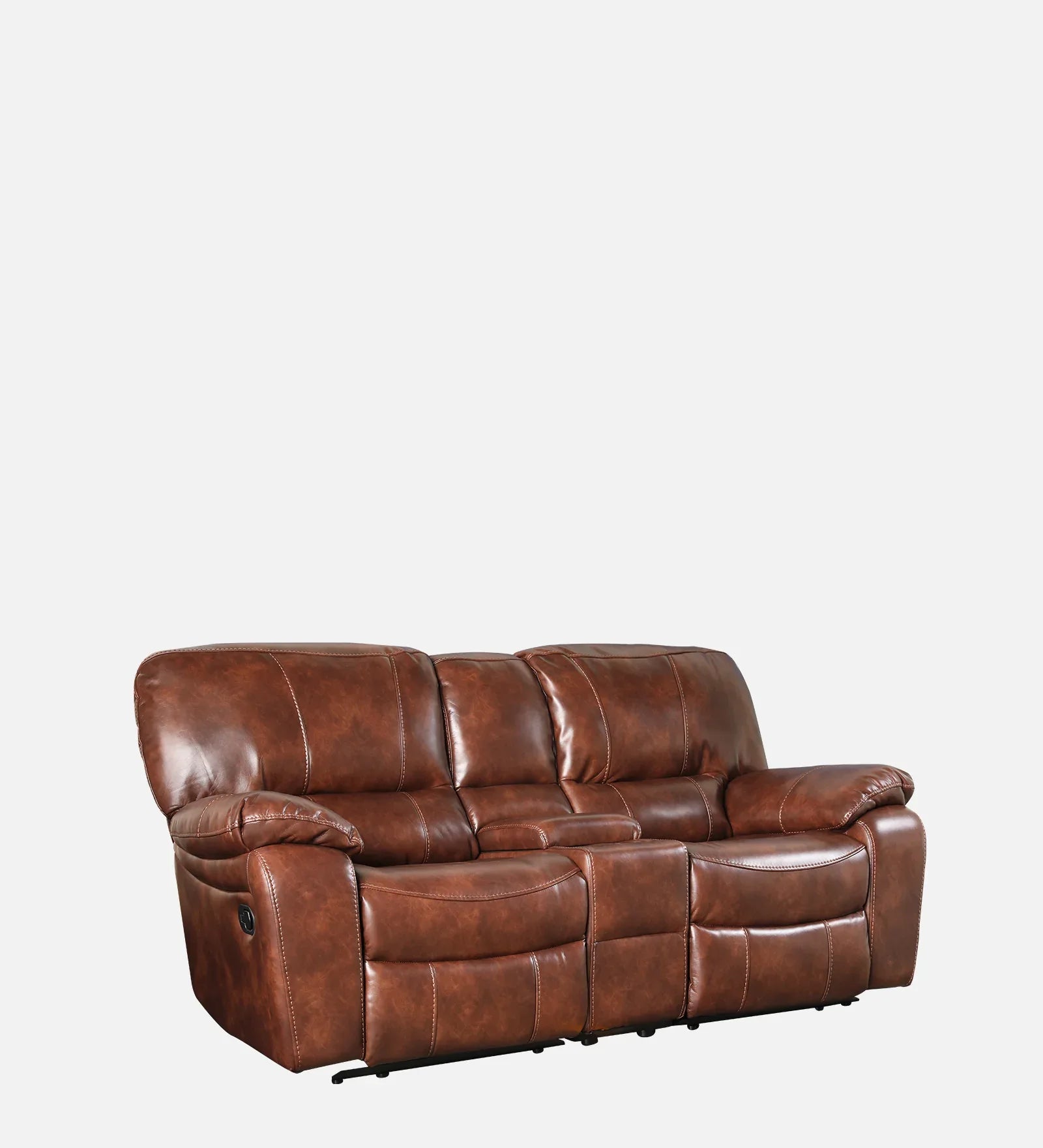 Urbano Leather Fabric Two Seater Recliner with Console in Brown Colour - HomeTown