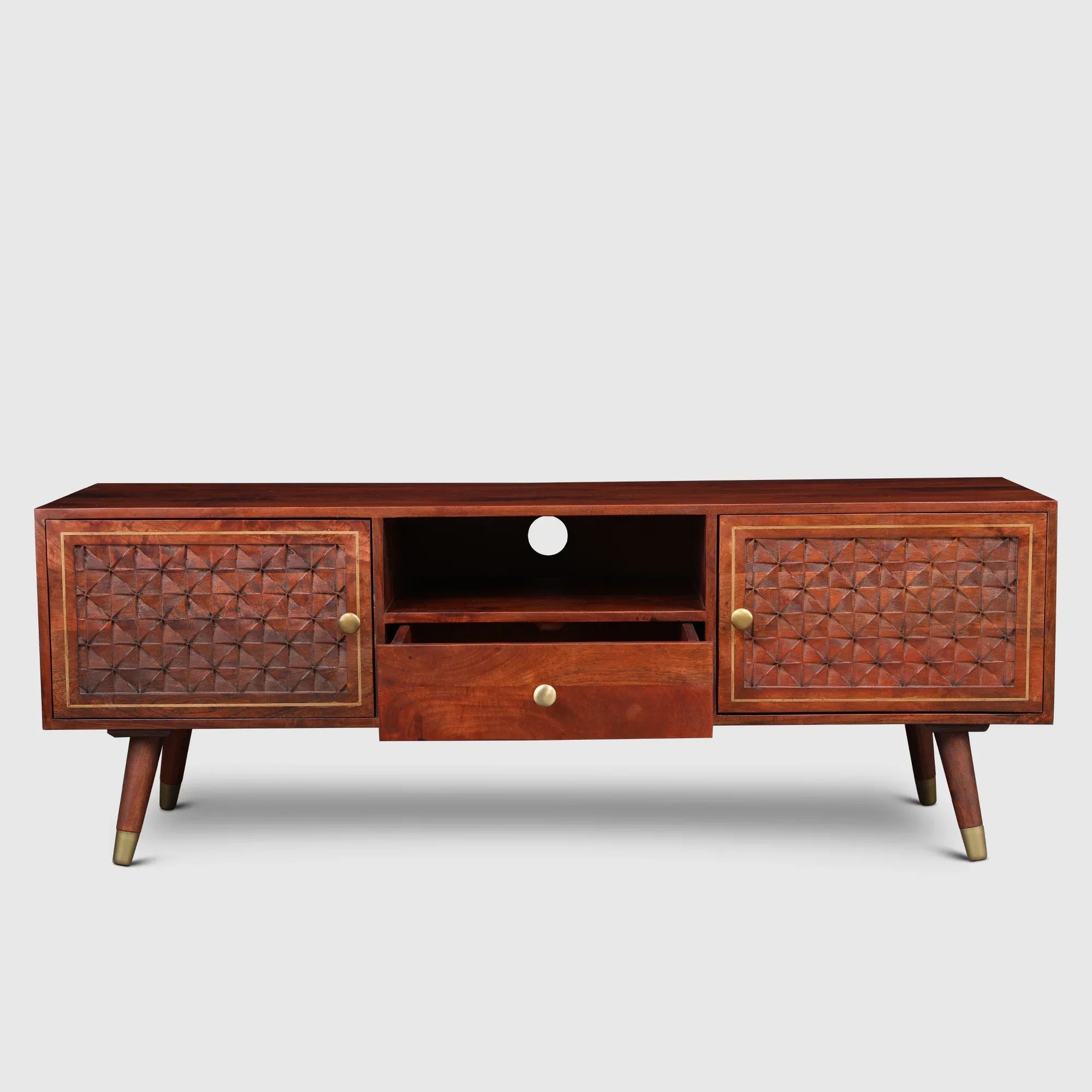 Phoolkari Full Height TV Unit in Honey Finish Colour - HomeTown