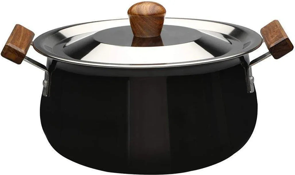 Ebony Hard Anodized Handi With Lid 24 Cm ,5Ltr ,3.25Mm Thickness in Black Colour - HomeTown