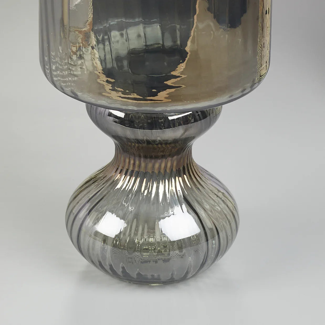 Phiona Glass Fluted Handcrafted Hurricane 29Cm in Black Colour - HomeTown