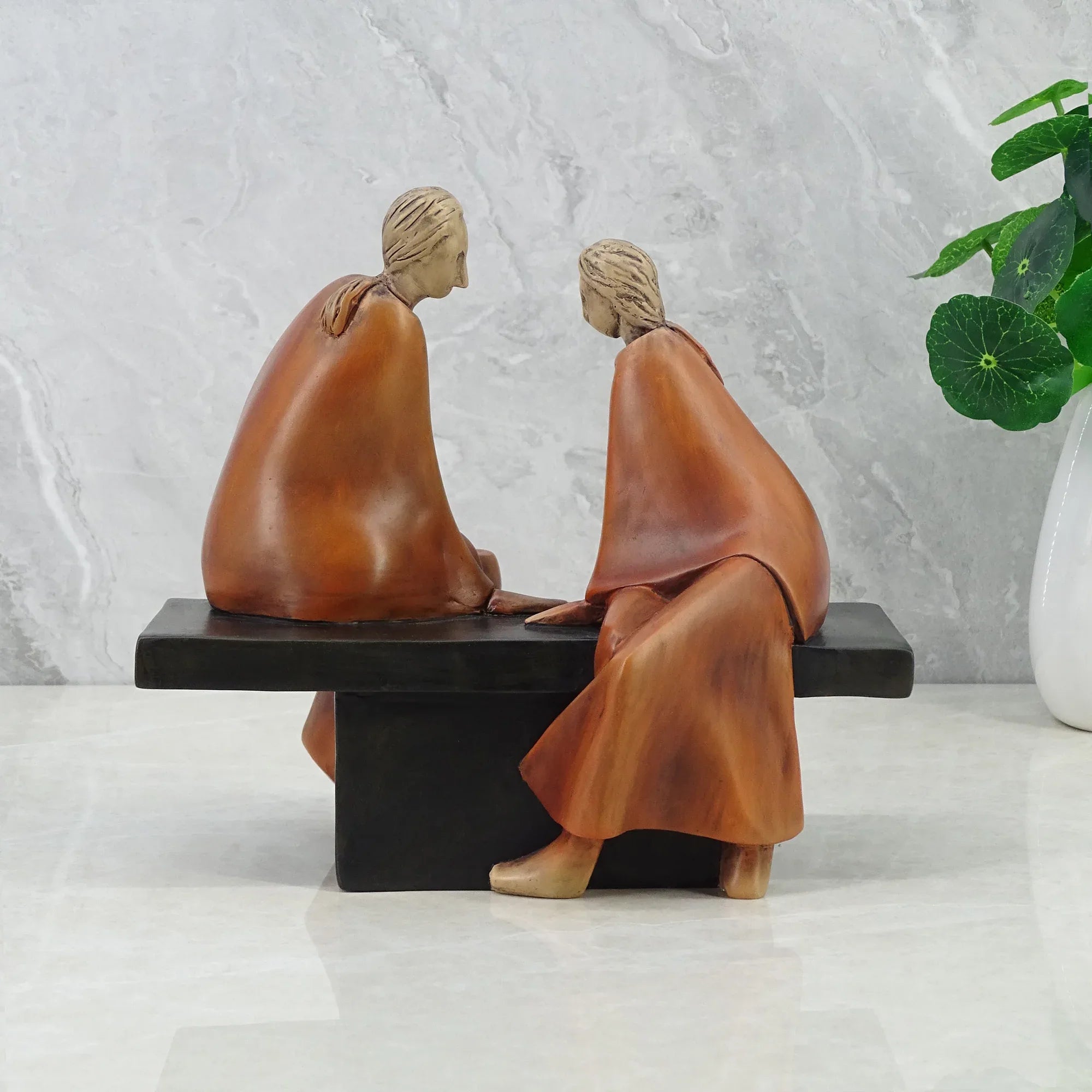 Alpine Polyresin Couple Sitting On Bench 18 Cm in Brown Colour - HomeTown