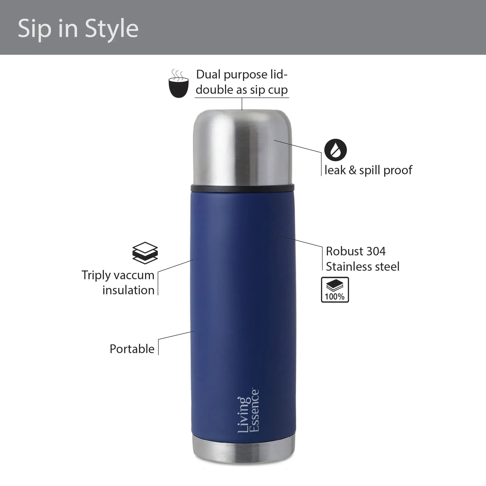 Fiesta Thermosteel Puro Vaccum Flask Combo Set of 2 in Cobalt Colour - HomeTown