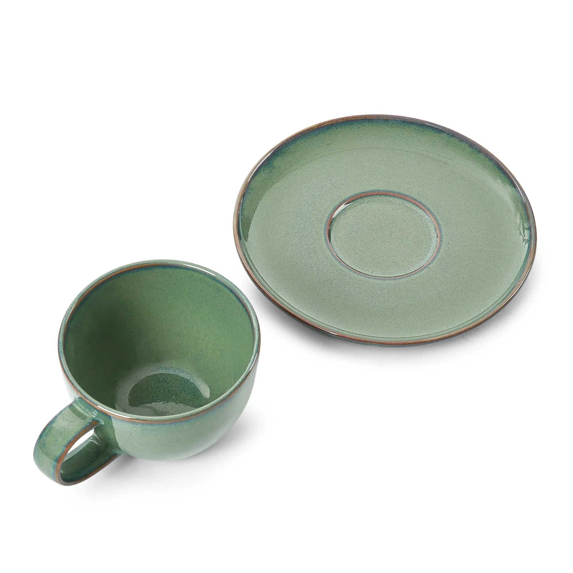 Hygge Studio Pottery Stoneware Cup & Saucer Set of 4 in Sage Green Colour - HomeTown