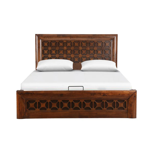 Casablanca Solidwood Queen bed with Hydraulic storage in Walnut Colour dimensions