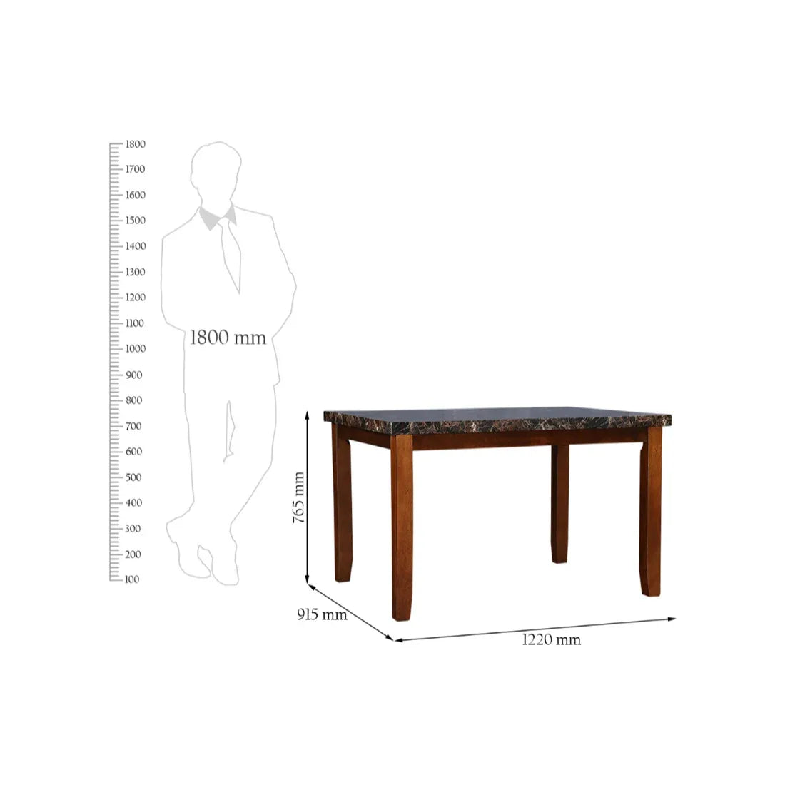 Eden Marble Finish Top 4 Seater Dining Table in Brown Colour - HomeTown