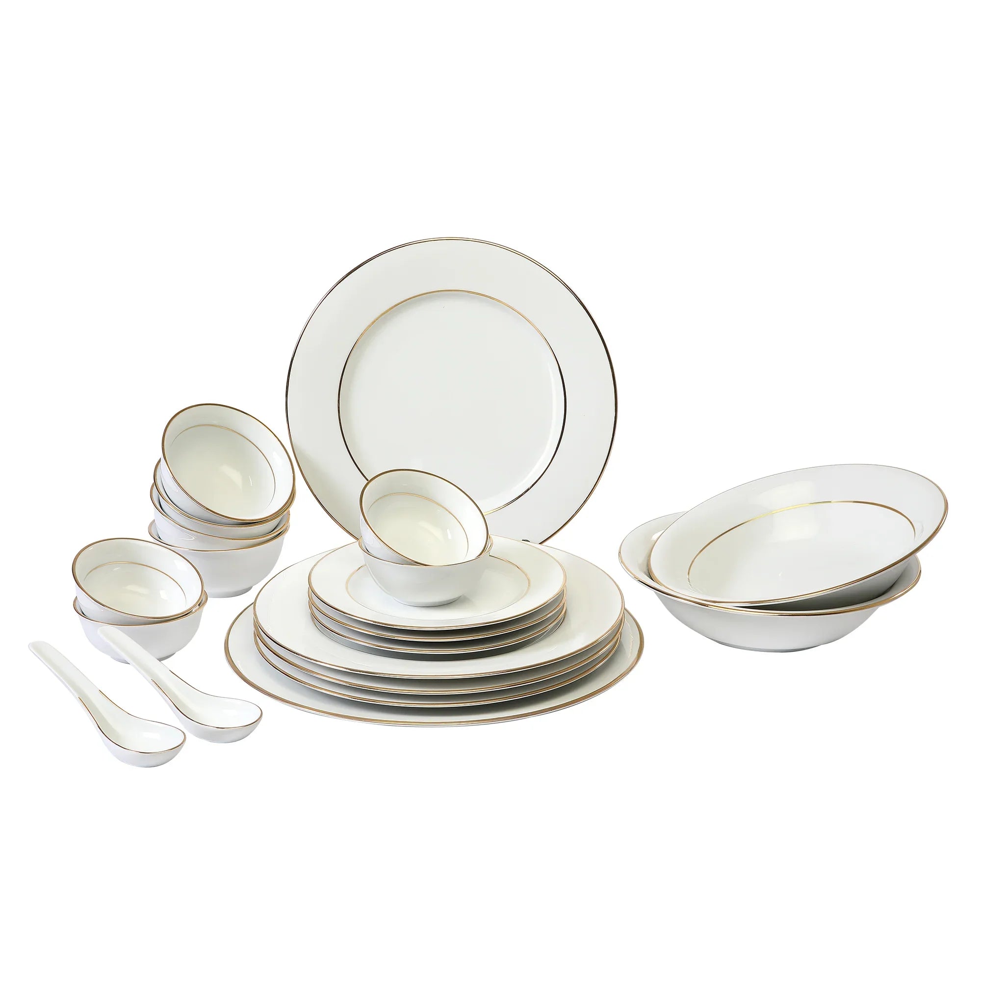 Amour Porcelain Dinner Set of 33 Pcs in Real Gold Plating & White Colour - HomeTown