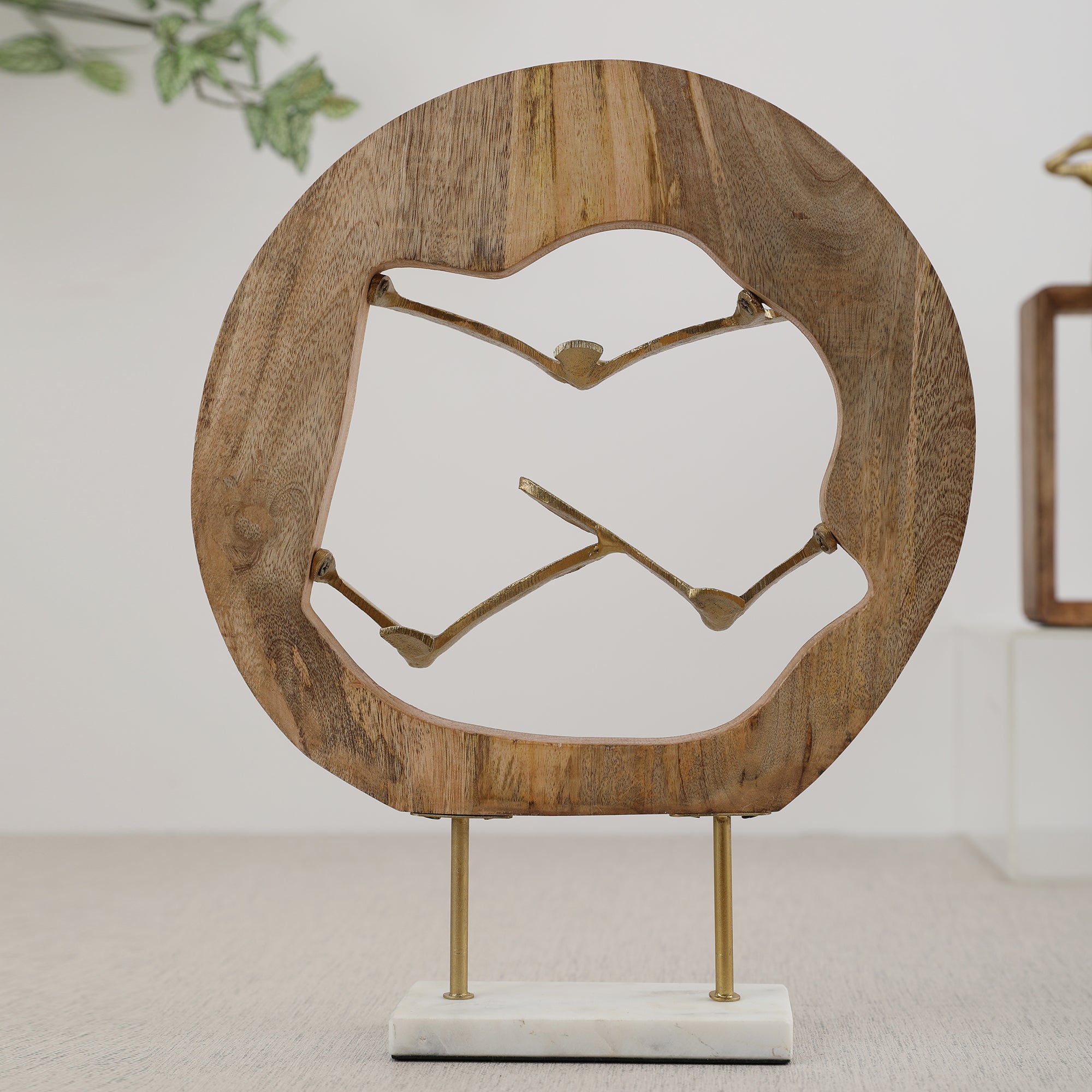 Walton Wood and Metal Flying Bird Figurine in Natural Wood And Gold Colour