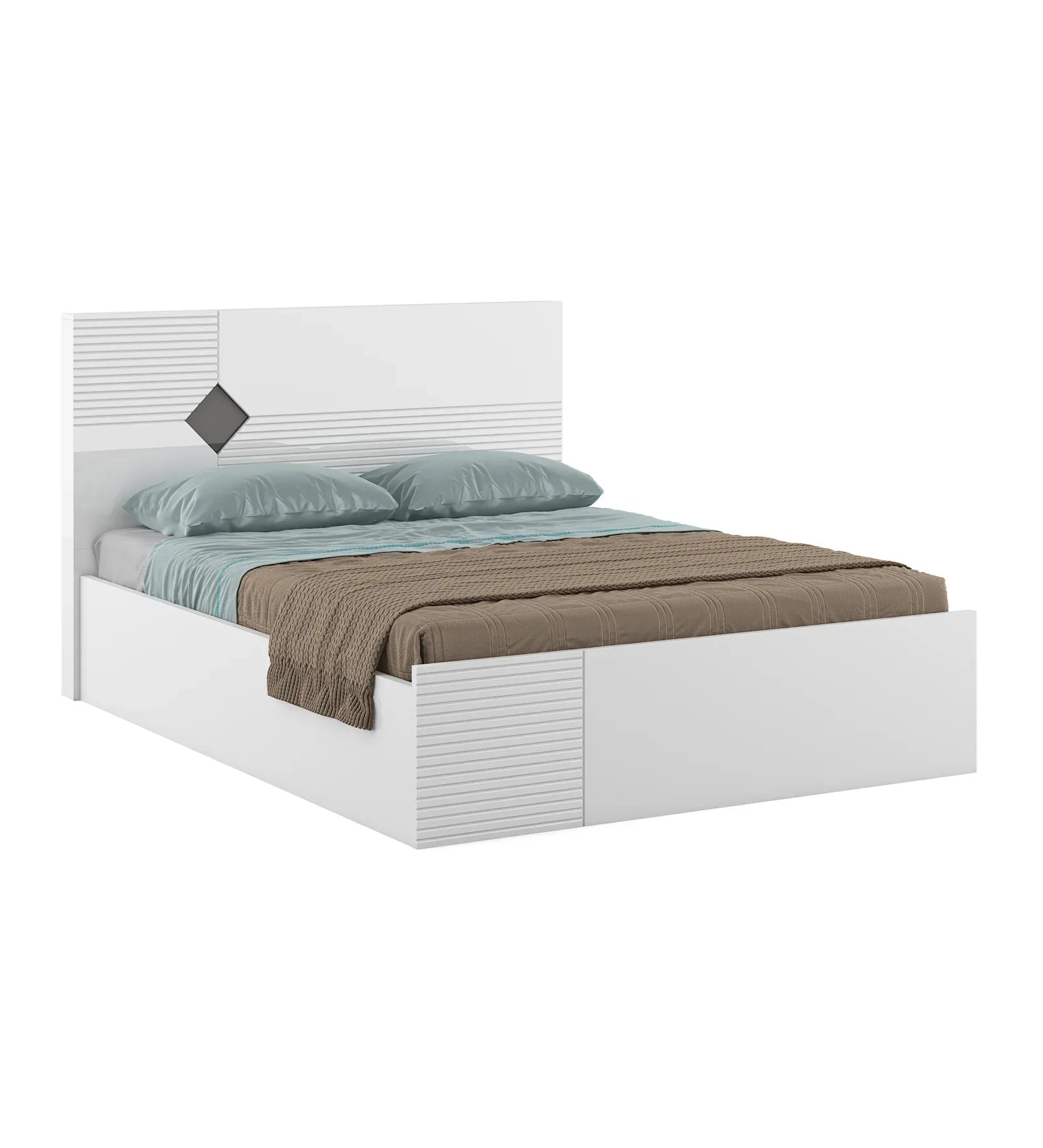 Gwen Queen Bed With Hydraulic storage in White & Denim Colour - HomeTown