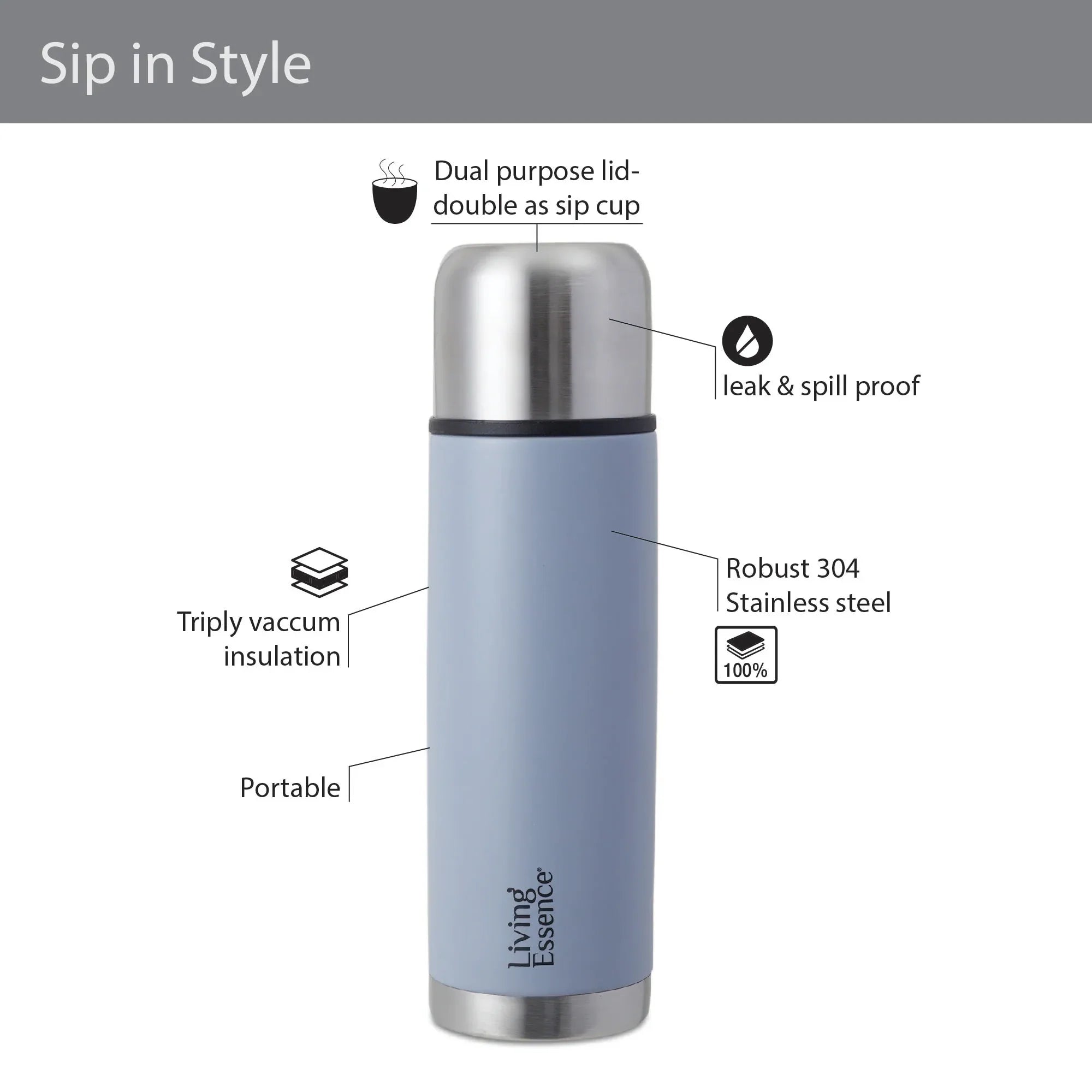 Fiesta Thermosteel Puro Vaccum Flask Combo Set of 2 in Grey Colour - HomeTown