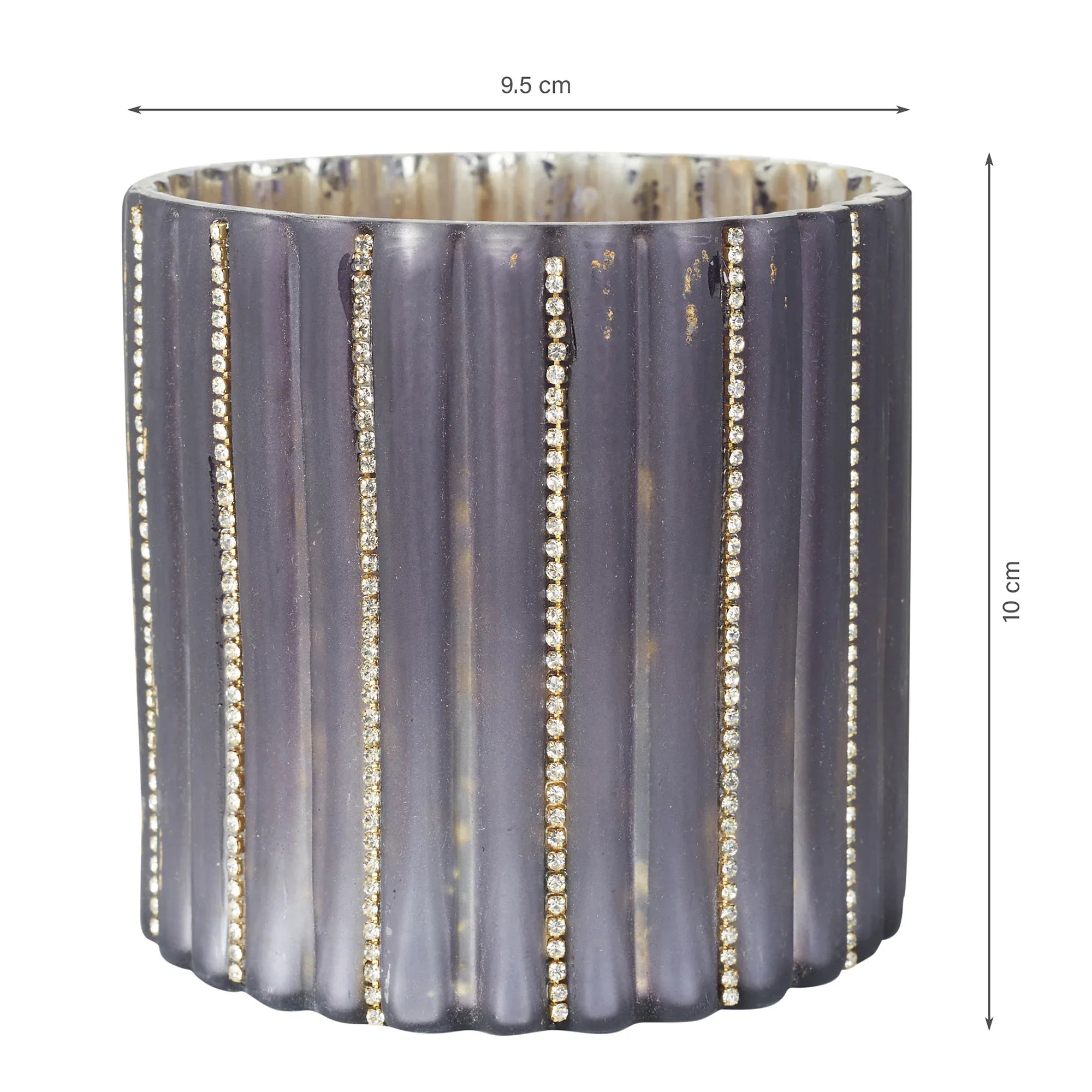 Phiona Glass Diamond Stud Handcrafted Votive 10 Cm in Grey Colour - HomeTown