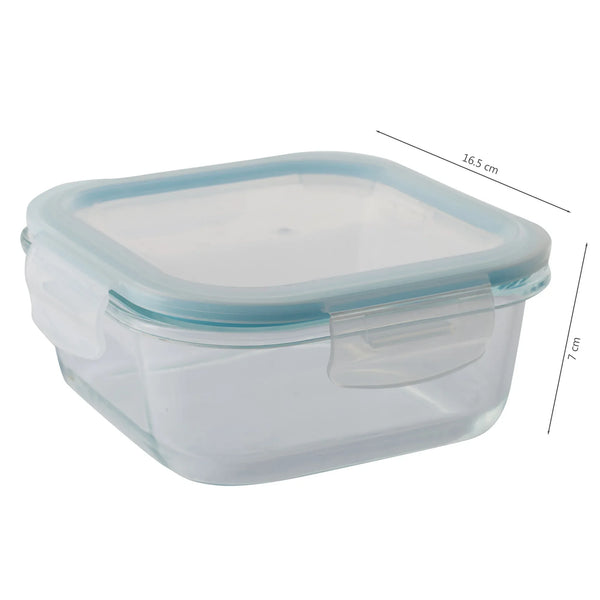 Robust Glass Square Container with PP Lid 800ML in Transparent Colour dimensions