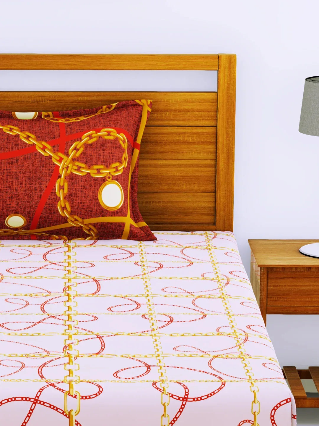 Espeda Cotton Single Bedsheet 152X229 CM in Pink & Gold Colour - HomeTown