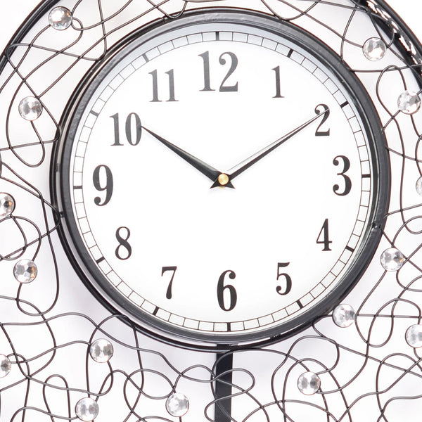 Rhythm Metal And Glass Oval Pendulum Wall Clock in Black Colour dimensions