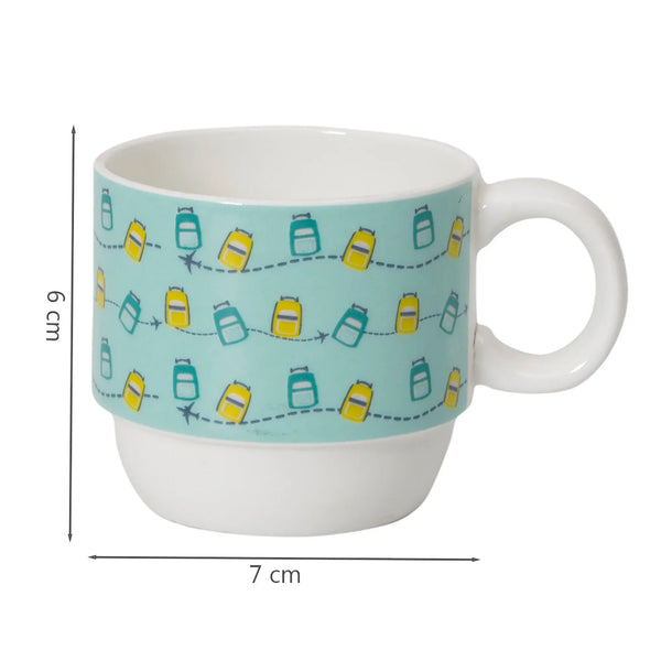 Bahamas Bone China Vacay Stackable 220 Ml Tea Mug Set of 4 with Stand in Multi Colour dimensions