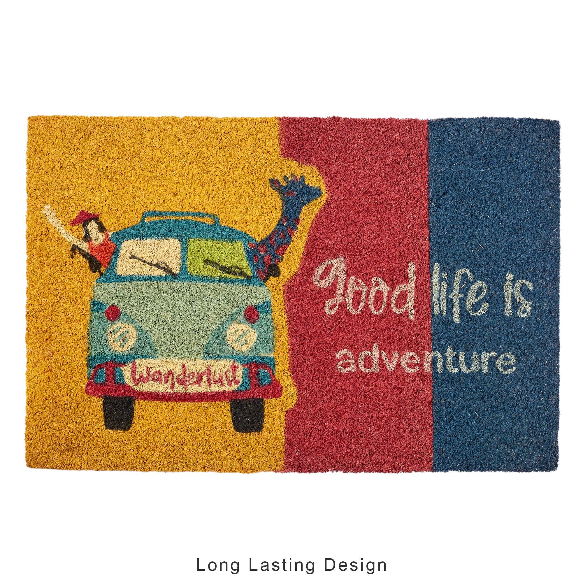 Good Life Is Adventure Printed Coir Doormat 40x60 CM in Multi Colour - HomeTown