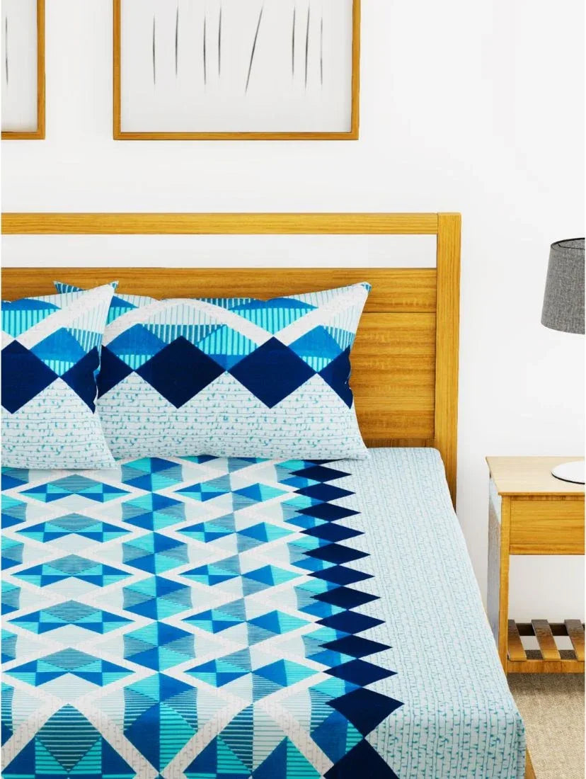 Essenza Cotton King Bed Sheet 220X254 CM in Light Blue Colour - HomeTown