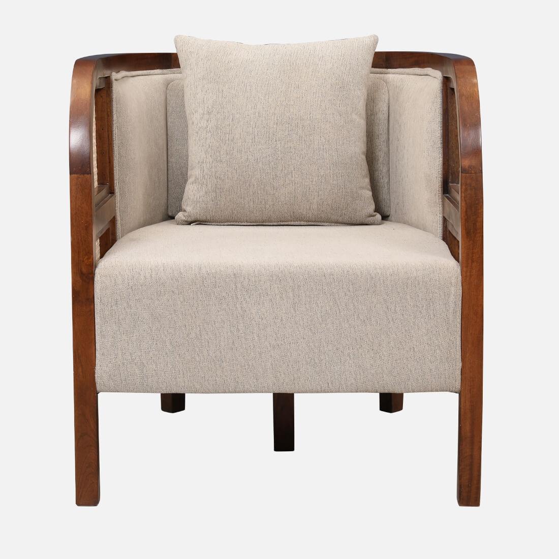 Siam Solidwood Single Seater Sofa in Beige Colour - HomeTown