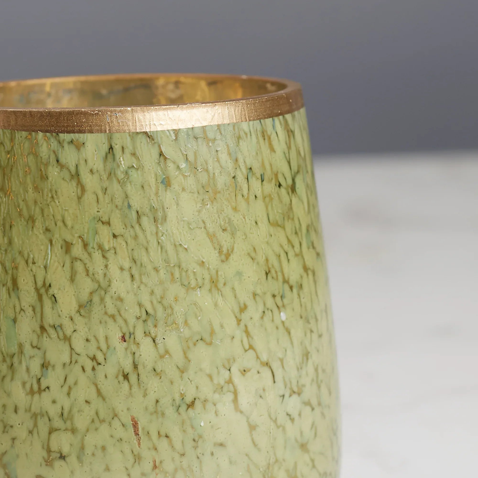 Phiona Glass Textured Handcrafted Votive 9 Cm in Olive Colour - HomeTown