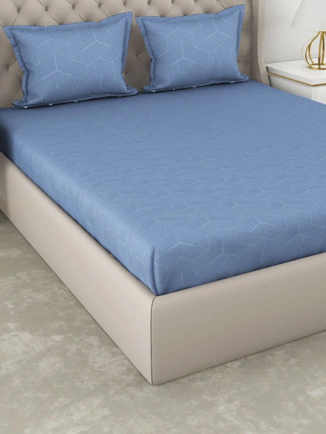 Botanical Cotton King Bed Sheet 274X274 Cm 210 Tc in Blue Colour - HomeTown