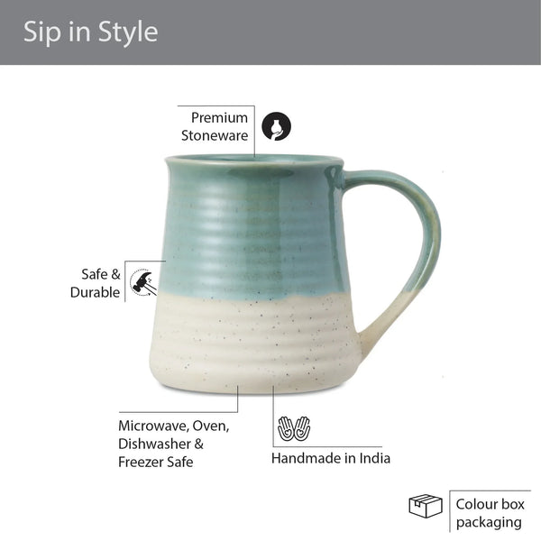 Fiesta Studio Pottery Sage Coffee Mug 300 ML Set of 4 in Green & White Colour dimensions