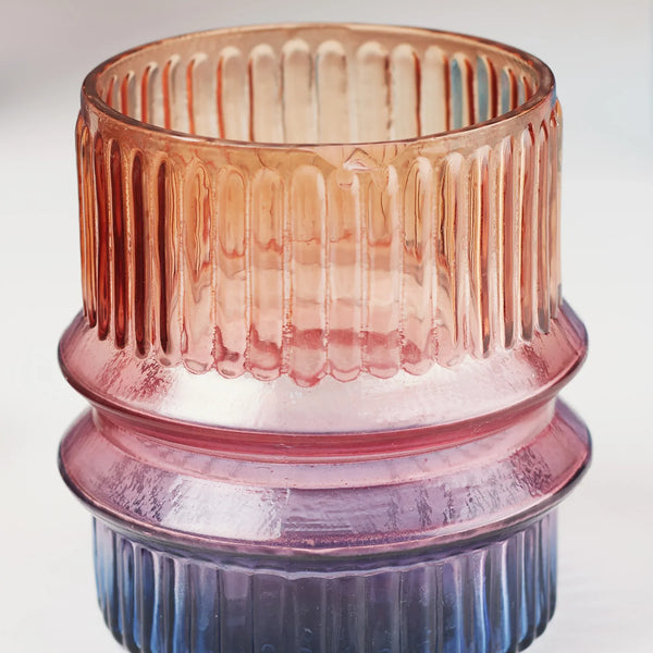 Phiona Glass Fluted Handcrafted Votive 10 Cm in Multi Colour dimensions