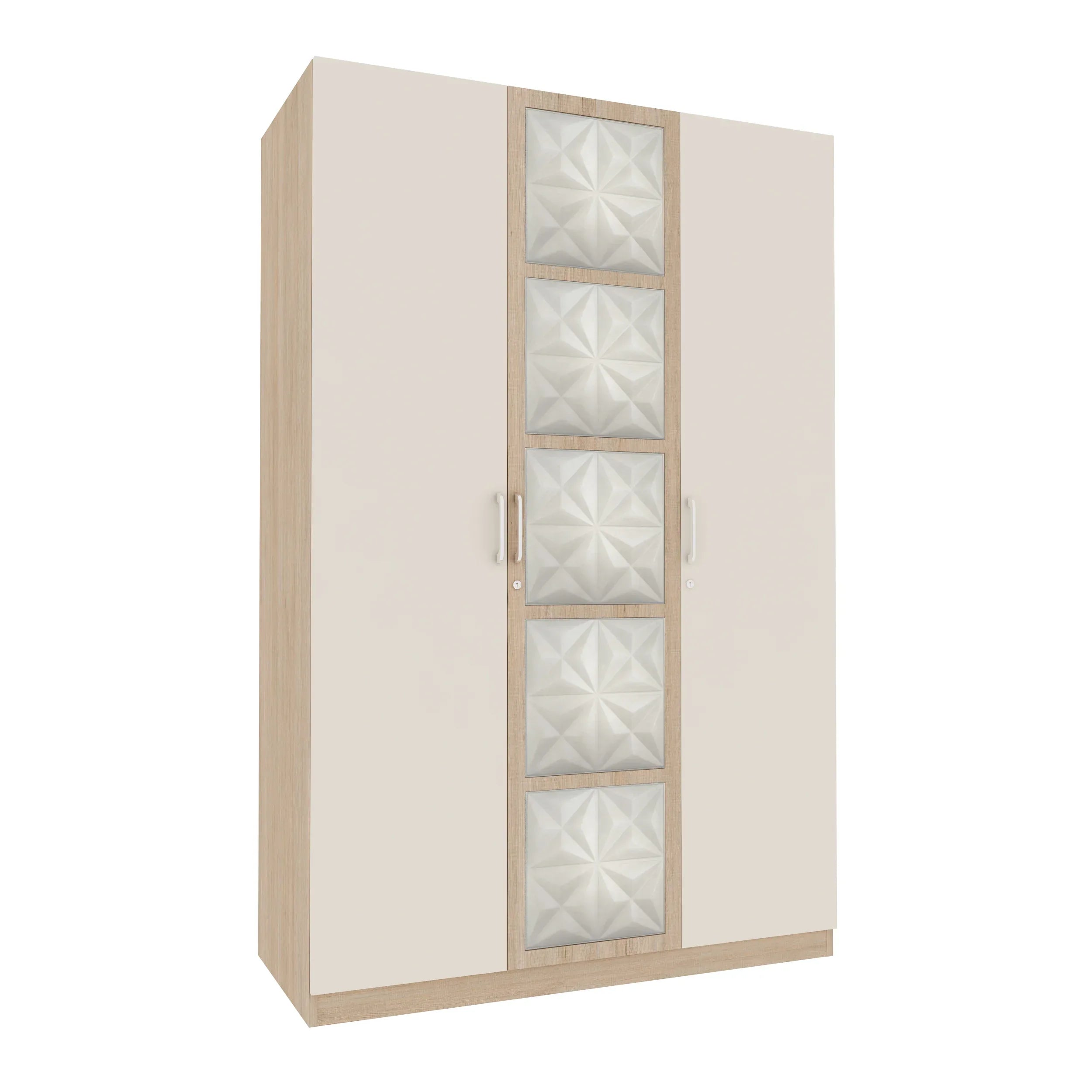 Jordan Three Door Wardrobe in Sonam Oak & White Colour - HomeTown