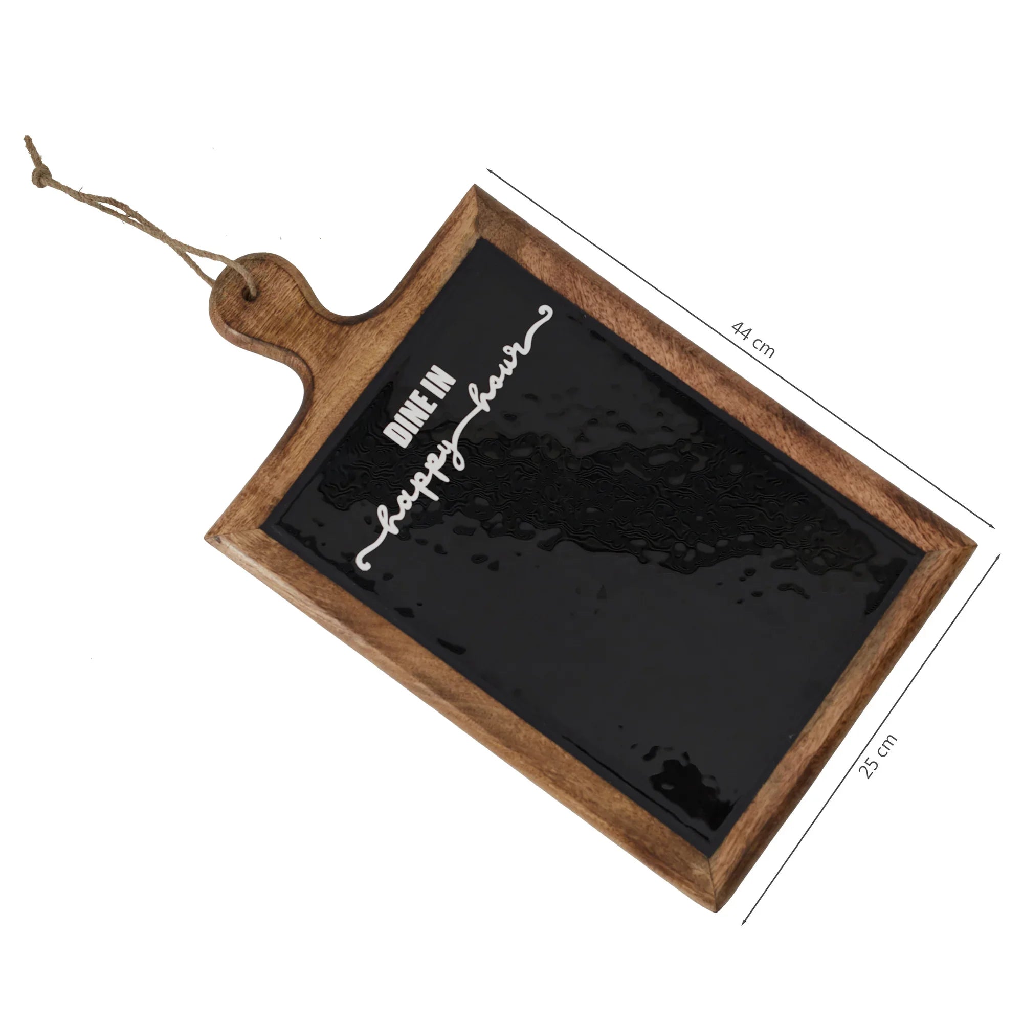 Ebony Glass & Wooden Menu Board & Platter 44x25 in Black Texture Colour - HomeTown