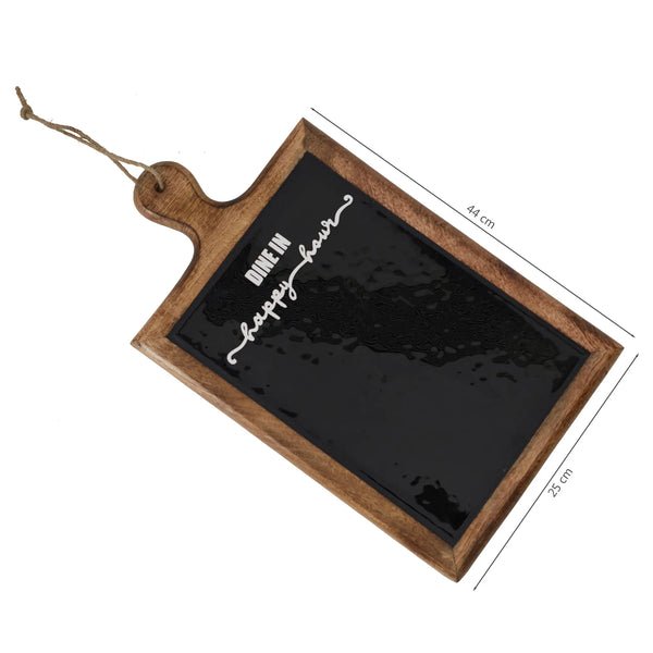 Ebony Glass & Wooden Menu Board & Platter 44x25 in Black Texture Colour dimensions