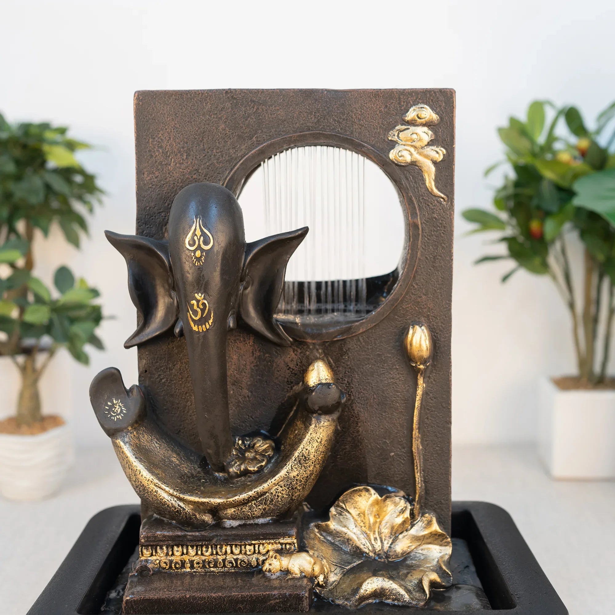 Impression Polyresin Modern Ganesha Water Fountain 30x40 Cm in Black & Gold Colour - HomeTown