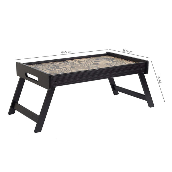 Print Modern Black Engineered Wood Bed Tray in Multi Colour dimensions