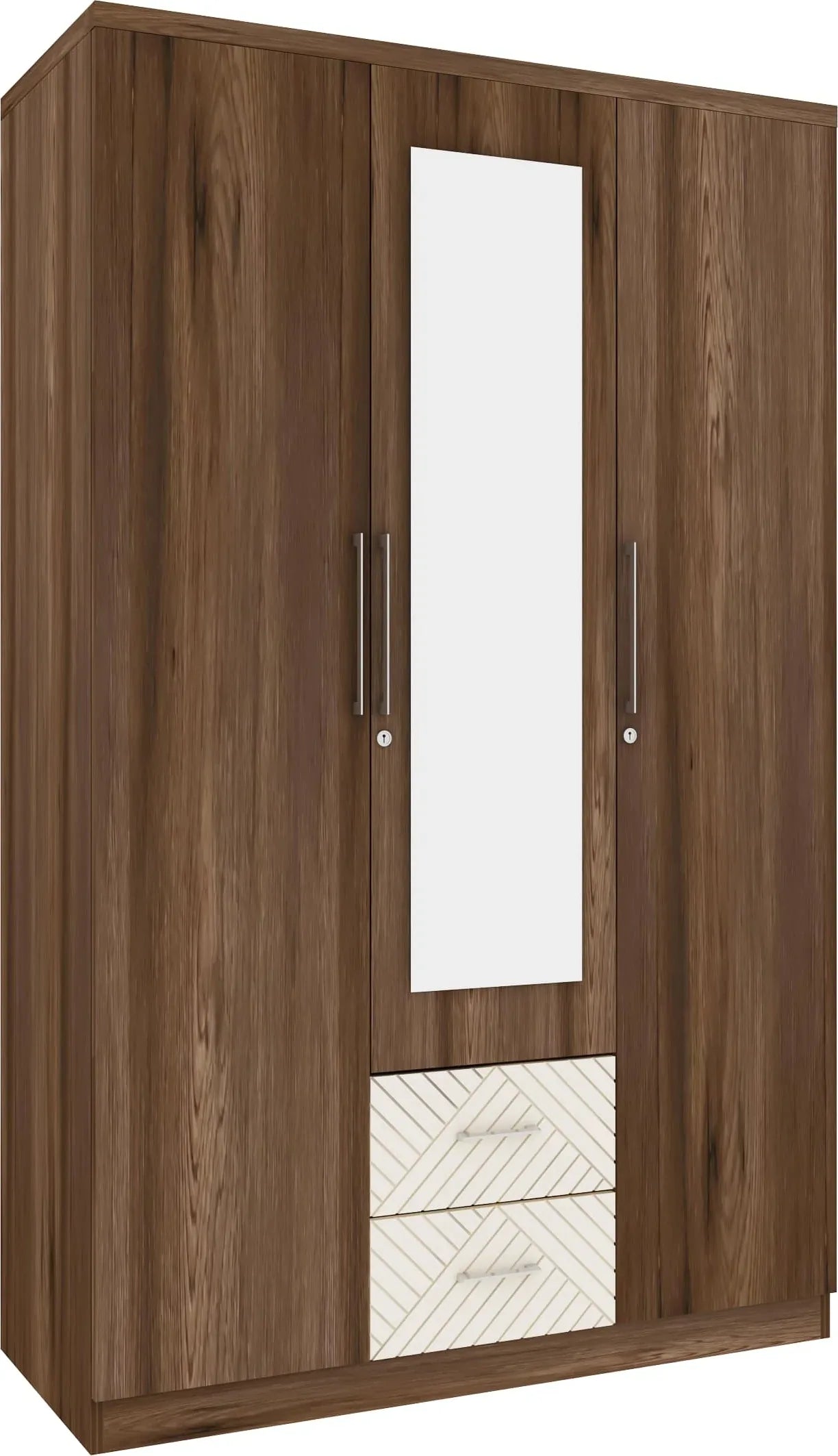Saville Engineered Wood Three Door Wardrobe with Mirror in Dark Vogue Colour - HomeTown