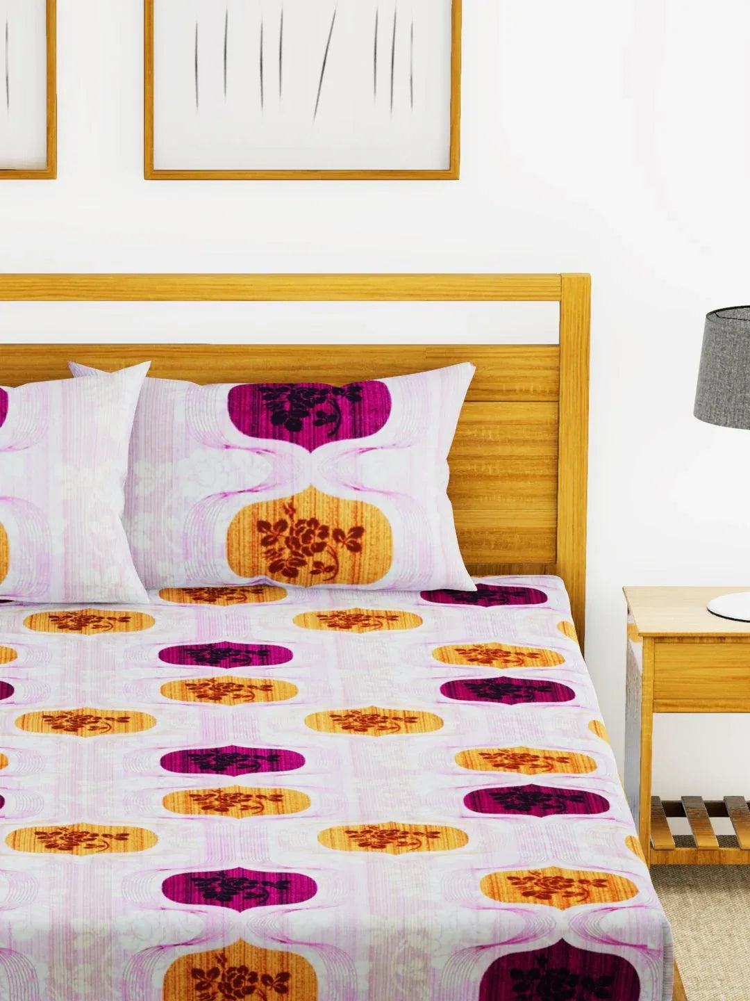 Essenza Cotton King Bed Sheet 220X254 CM in Purple Colour - HomeTown