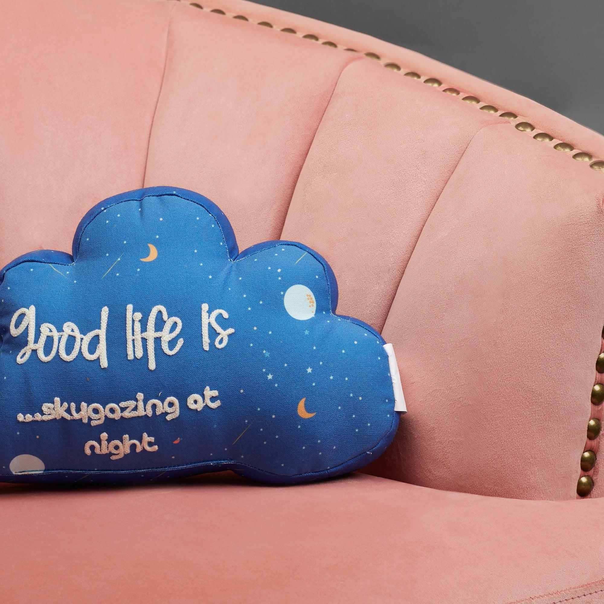 Good Life Reversible Cloud Digital Printed Shaped Cushion 40x25 Cm in Navy Colour - HomeTown