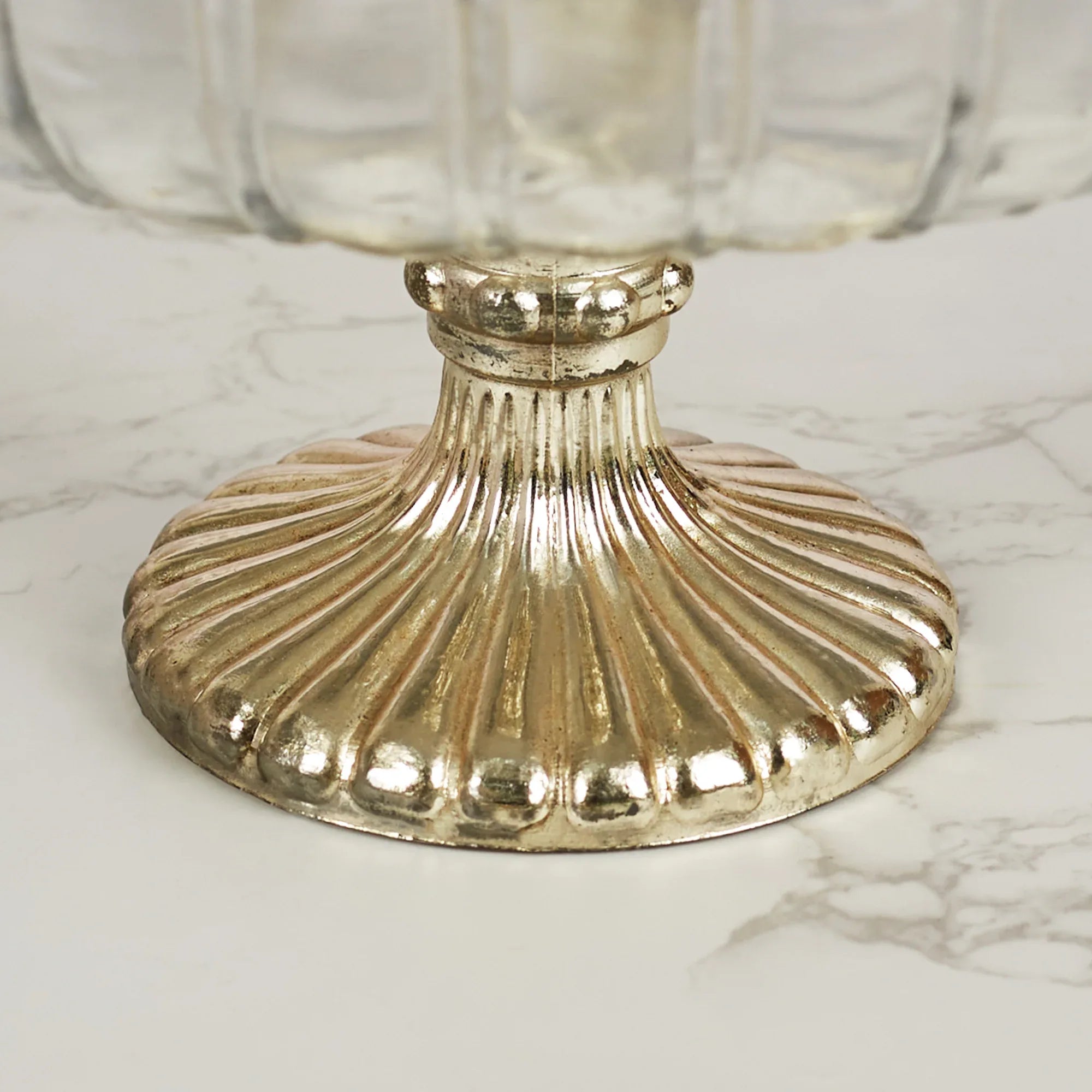 Phiona Glass Fluted Handcrafted Bowl 13 Cm in Gold Colour - HomeTown