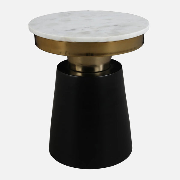 Chelsea Marble & Iron Side Table in White, Black & Gold Colour dimensions