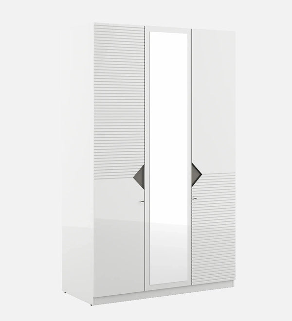 Gwen  Three Door Wardrobe With Mirror in White Colour dimensions