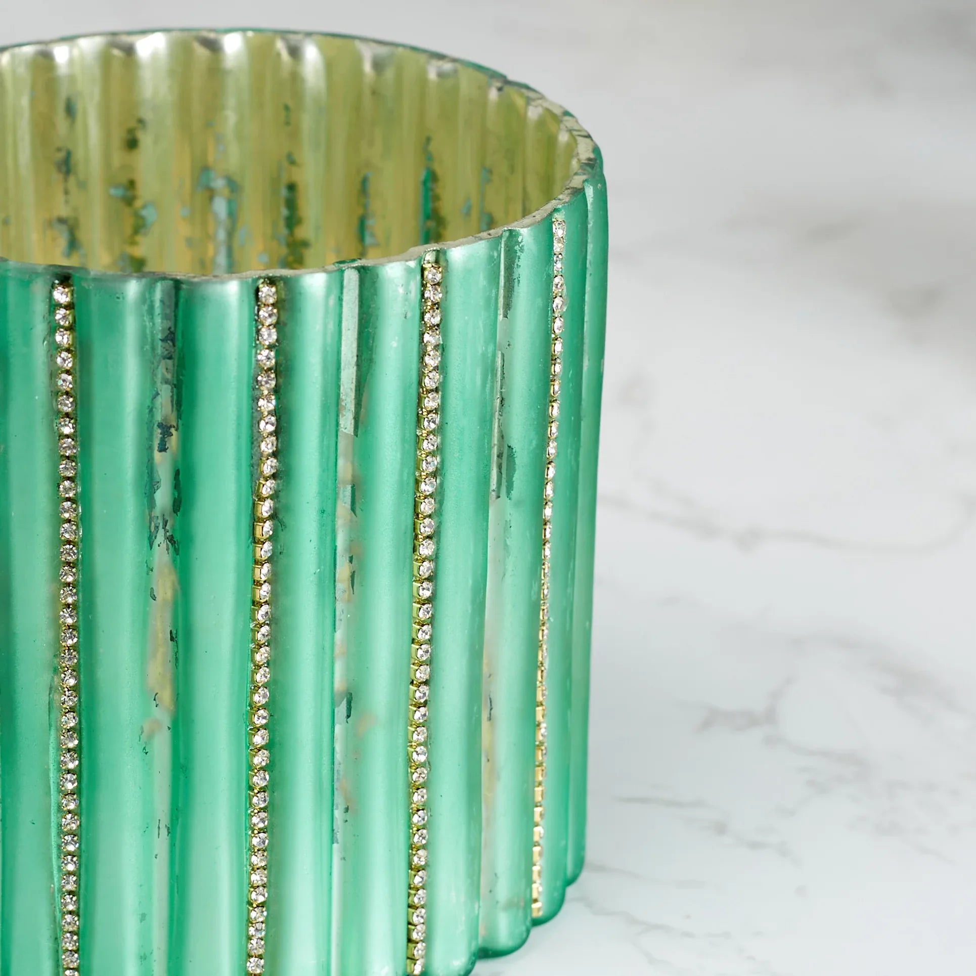 Phiona Glass Diamond Stud Handcrafted Votive 10 Cm in Emerald Colour - HomeTown