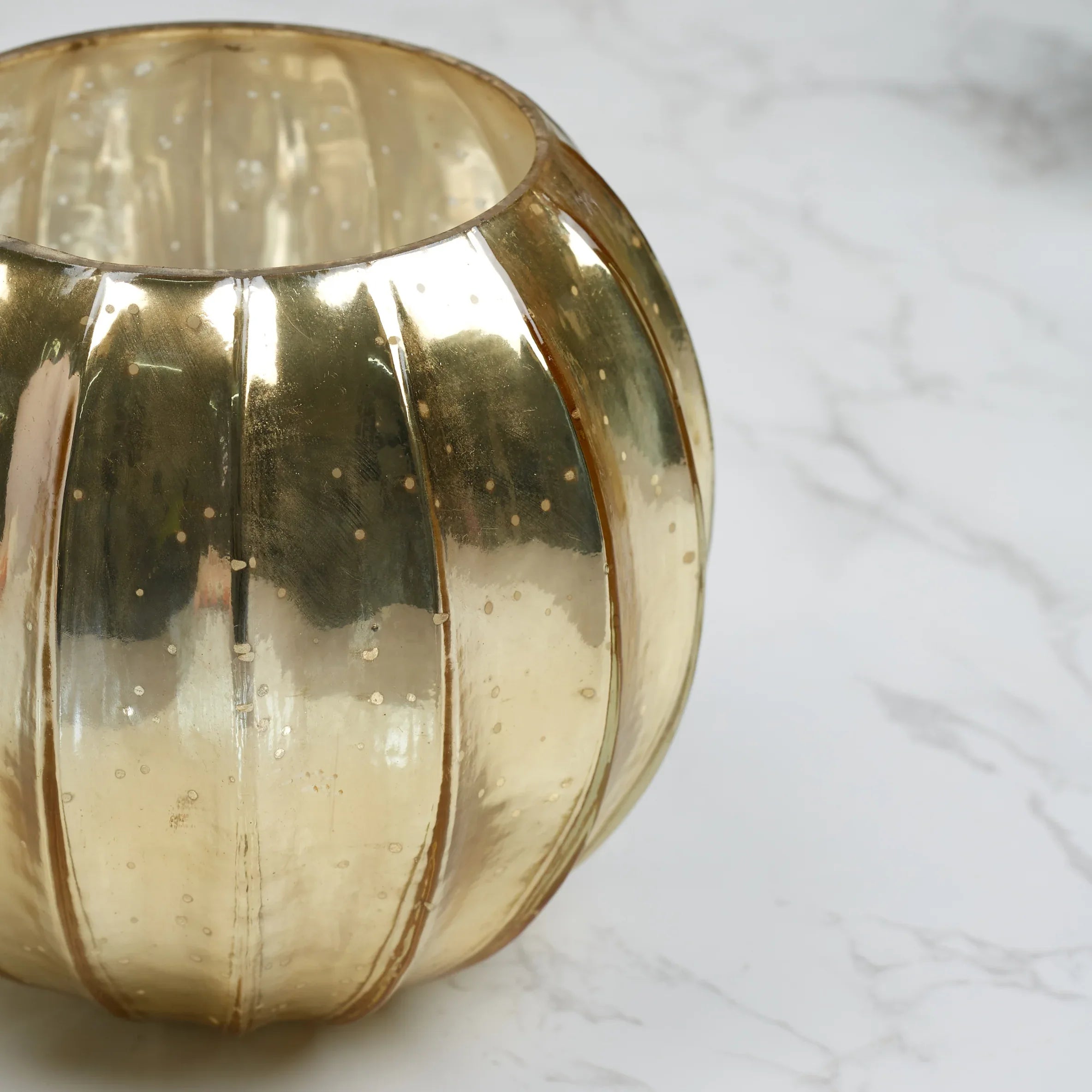 Phiona Glass Pumpkin Handcrafted Mercury Votive 14 Cm in Gold Colour - HomeTown